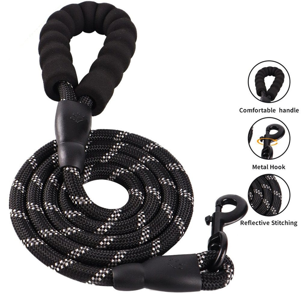 The Dogz Pawz Black Reflective Nylon Leash - 150cm